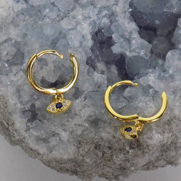 new in box! evil eye dainty delicate hoops huggies pave CZ - Picture 8 of 8